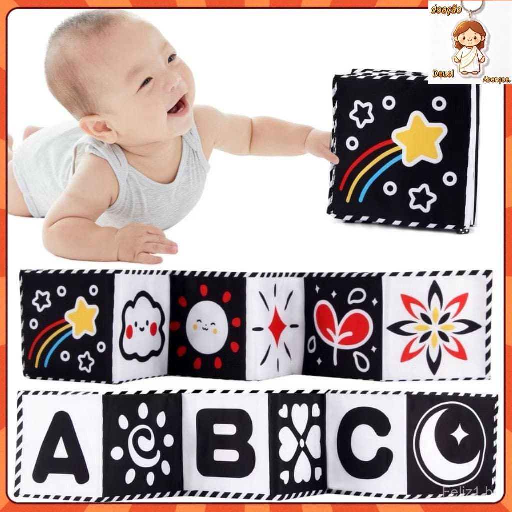 Livro De Pano Macio Para Bebês Alto Contraste Preto E Branco Sensorial Brinquedos De Pequeno Porte