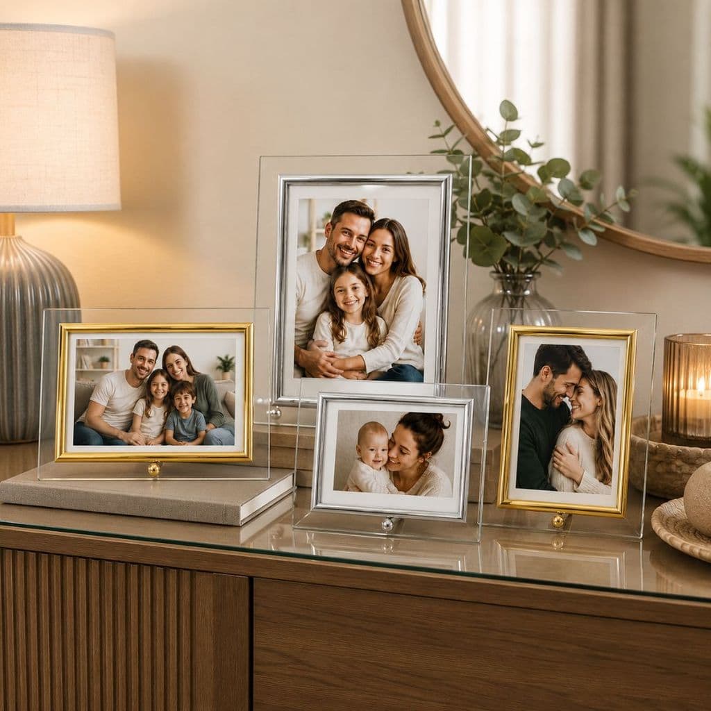 Porta-retratos Vidro Prime Borda Prata ou Dourada 10x15 e 15x21 Vertical e Horizontal  - Mundial Casa