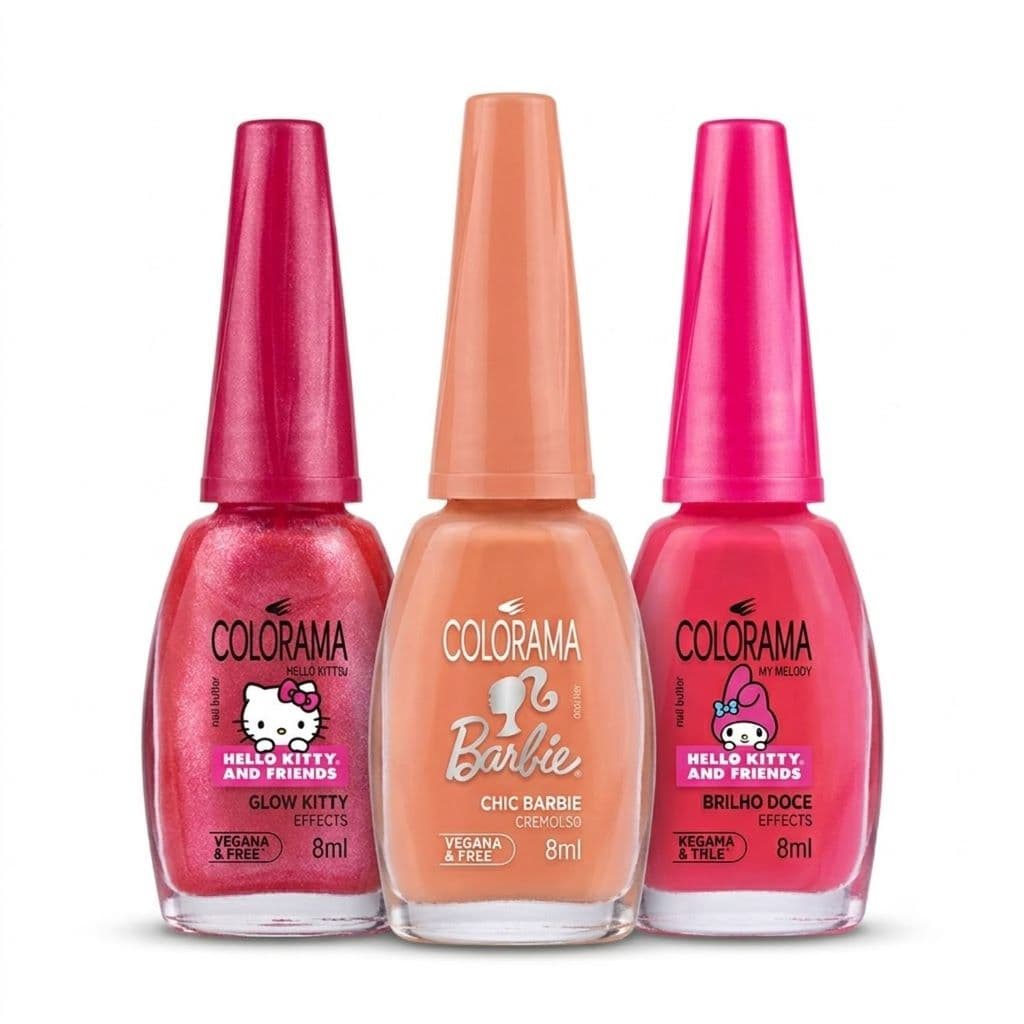 Kit 3 Esmaltes Colorama Hello Kitty Glow Barbie Brilho 8ml