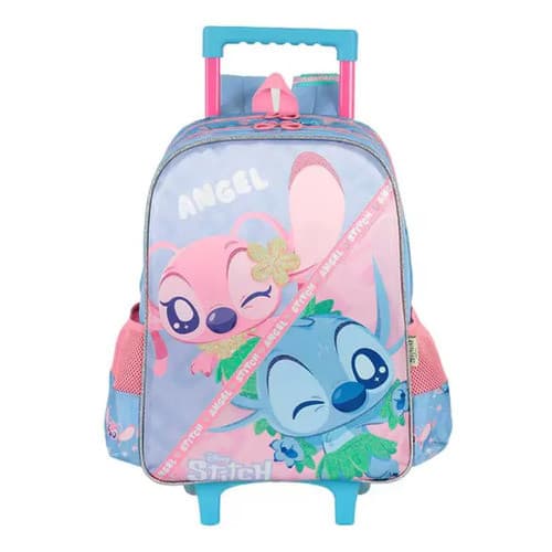 MOCHILA CARRINHO STITCH E ANGEL AZUL E ROSA