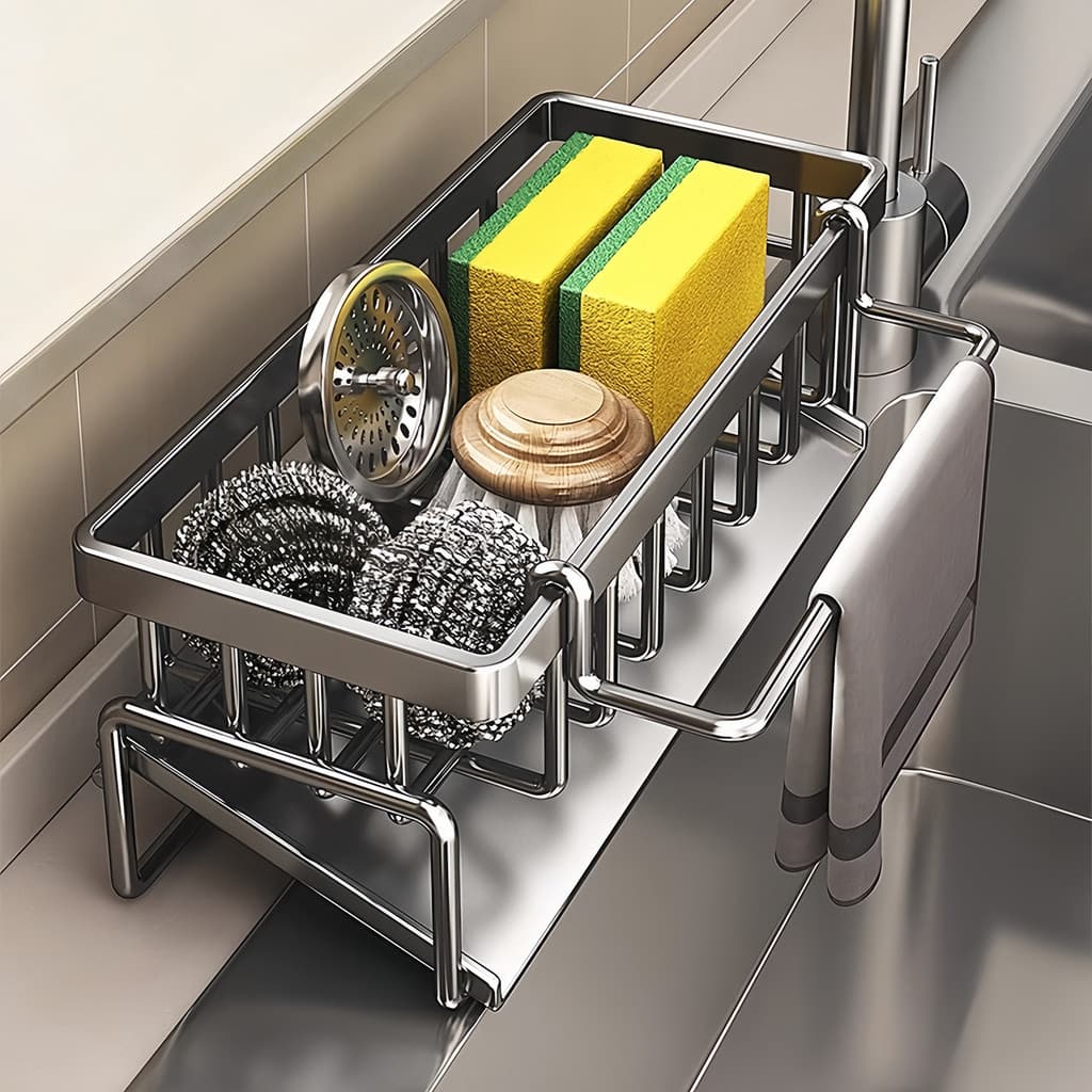 Prateleira de cozinha torneira pia multifuncional pano dreno cesta esponja esfregão armazenamento ferramenta útil