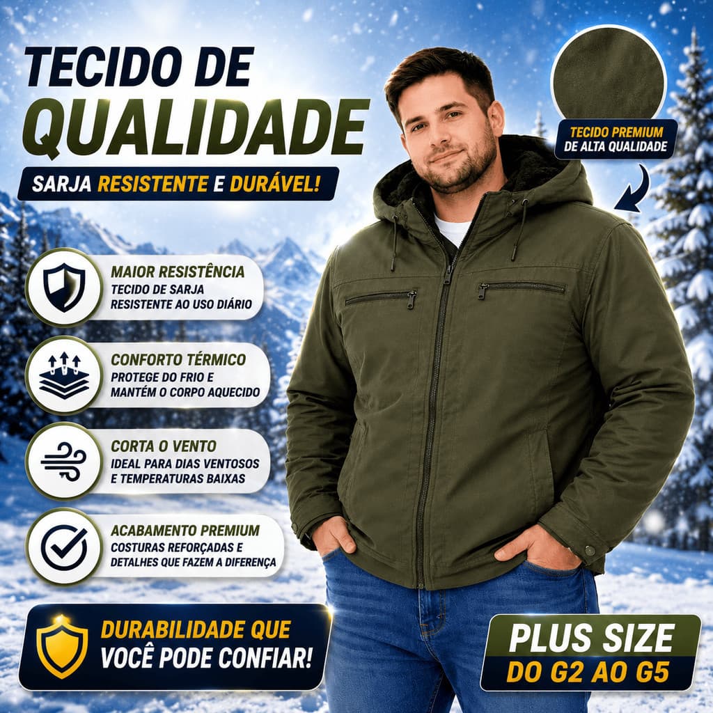 Jaqueta Sarja Plus Size Masculina Peluciada Por Dentro G2 G3 G4 G5 Casaco Inverno Forrado Pelinho Conforto Premium