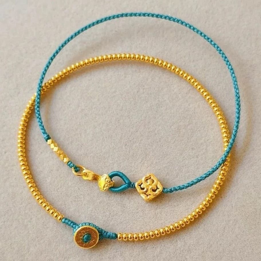 Pulseira de corda trançada com fecho Ruyi dourado e detalhes em ouro triturado, fresca e elegante, versátil, pulseira co
