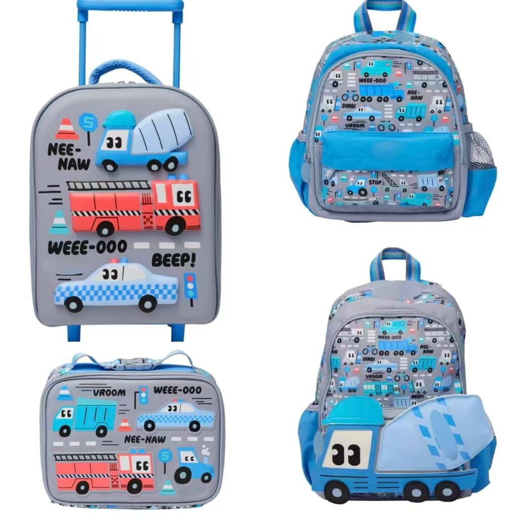 Australian Grey Cartoon Bus Schoolbag Alunos da escola primária Conjunto de mochila de grande capacidade Série combinada