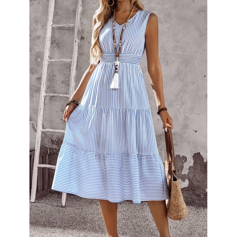 2026 europeu americano Cross-Border feminino verão novo estilo listrado sem mangas cintura elástica vestido saia longa