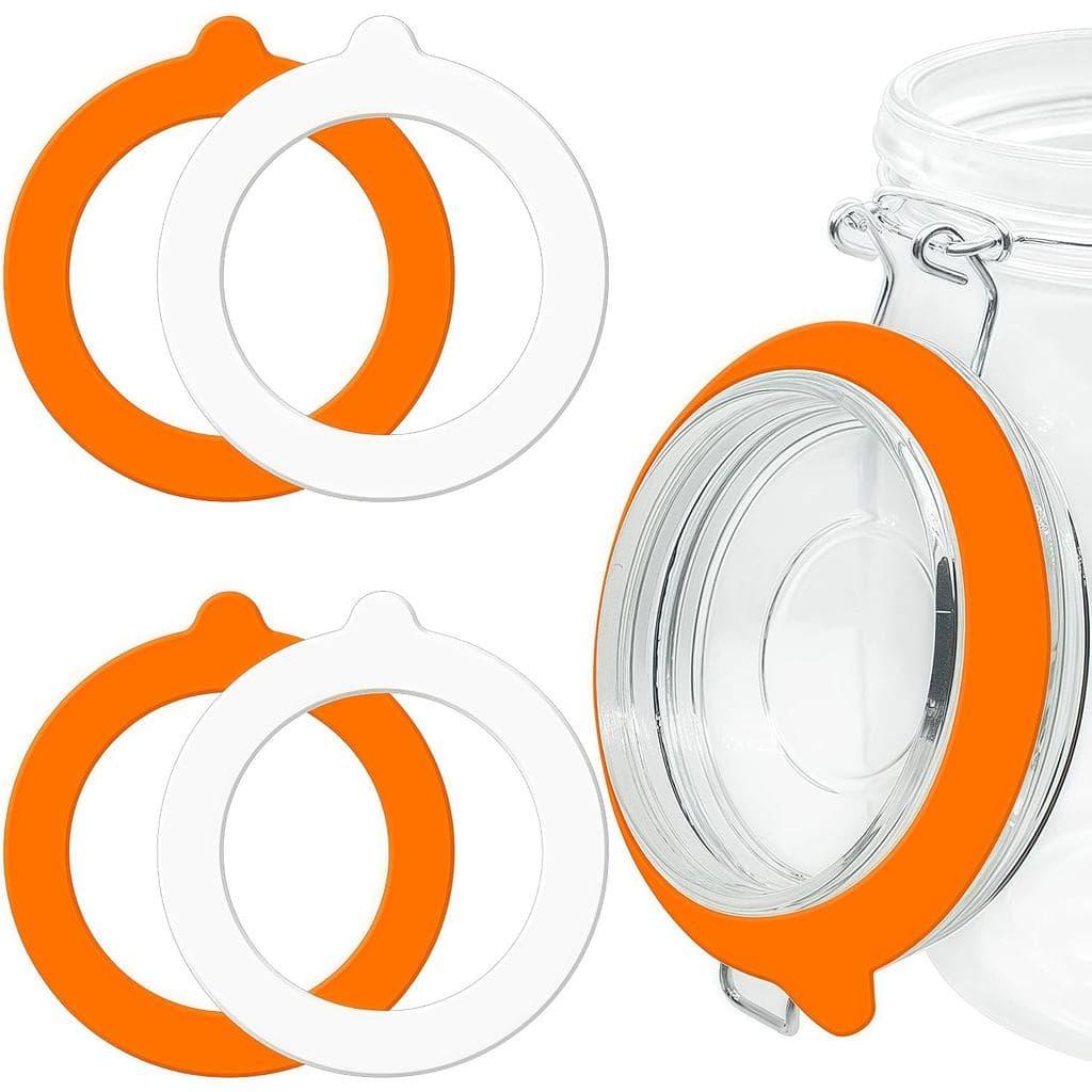 4 PCS Vedantes de Silicone para Potes de Vidro 3,75" Anéis de Vedação de Borracha para Potes de Vidro, Branco e Laranja,