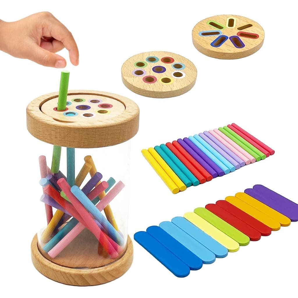 Brinquedos de Classificação de Cores em Madeira Montessori para Crianças de 3 Anos, Brinquedos Educativos de Dupla Funçã