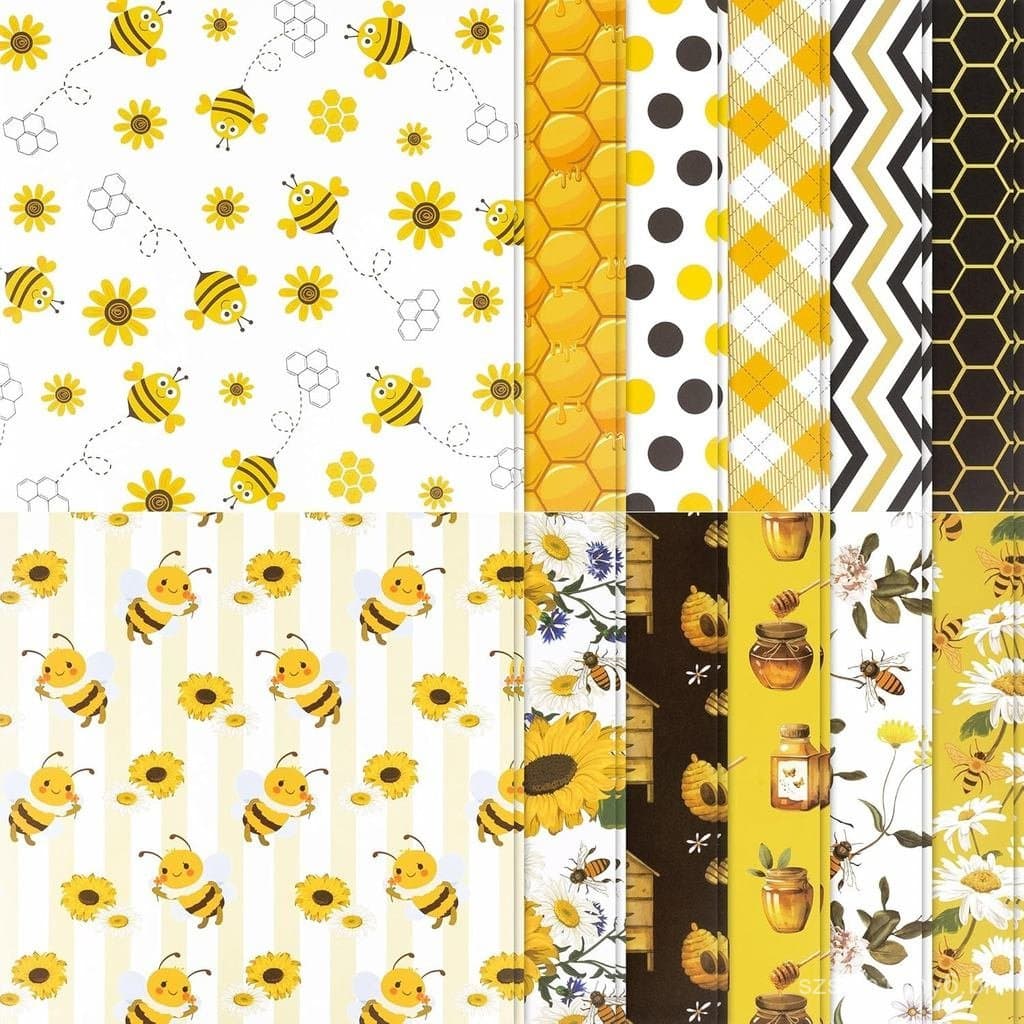 Conjunto de Papel Decorativo com Tema de Abelha, Padrão de Abelha de Verão, Papel Especial para Scrapbook em Favo de Mel