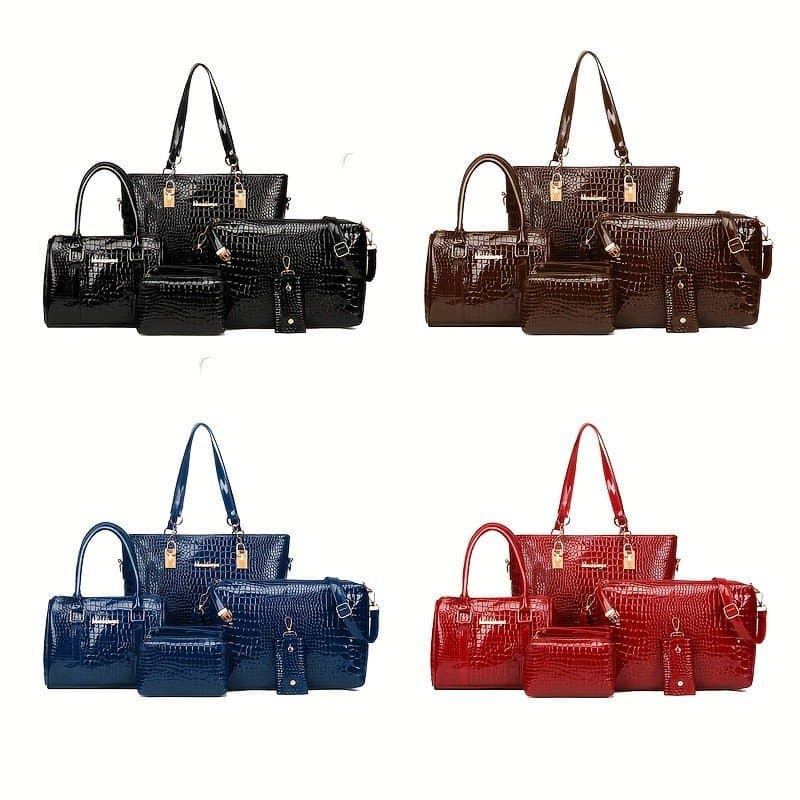 Bolsas Femininas Four Seasons 2024, Conjunto Versátil de 5 Peças Mãe-Filho, Bolsa de Mão Versátil Brilhante de Moda Euro