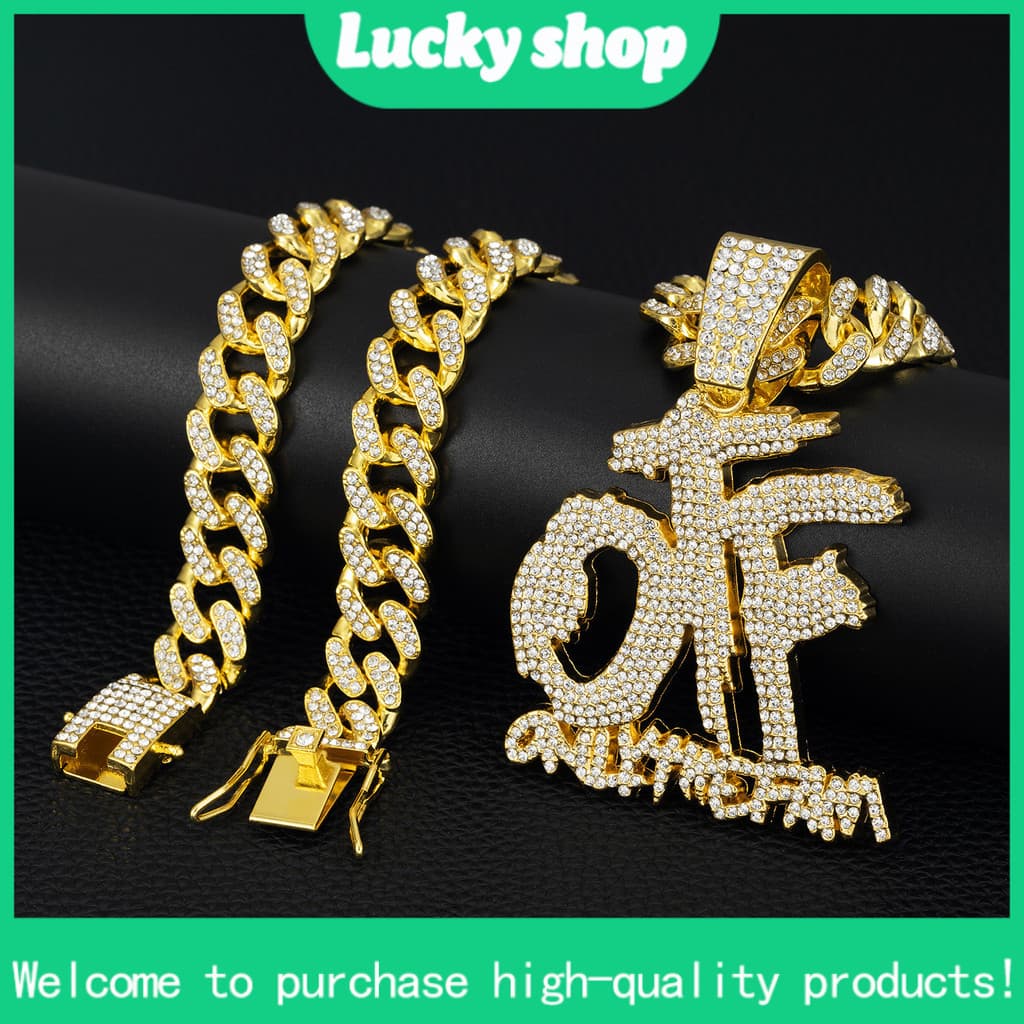 Europeu americano Cross-Border novo estilo OTF carta pingente liga cheio de diamante cubano colar estilo Hip-Hop fábrica