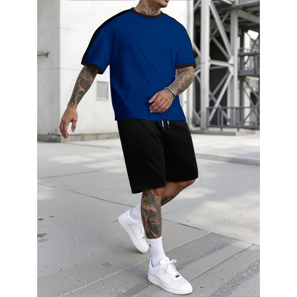 Verão novo estilo Cross-Border tamanho grande europeu americano masculino esportes em torno do pescoço camiseta terno co