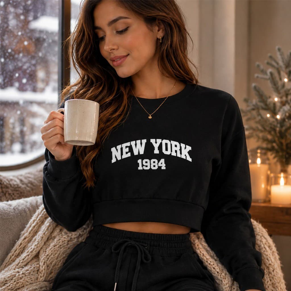 Cropped Moletom Feminino New York Estiloso Estampado Alta Qualidade Estilo Tumblr Inverno Blogueira