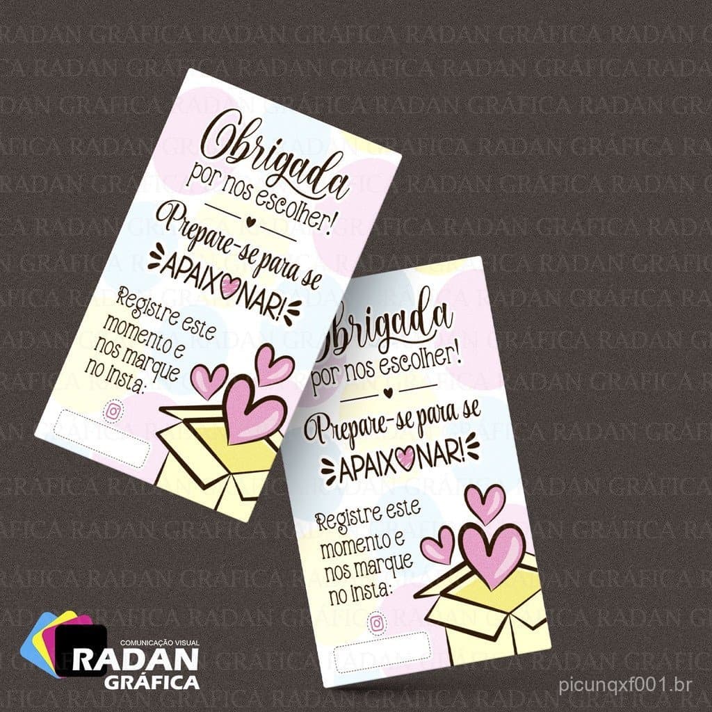 100 Tag Cartão de Agradecimento Obrigada pela sua compra! Para seus cliente material couchê 260gr - Qualidade Gráfica -