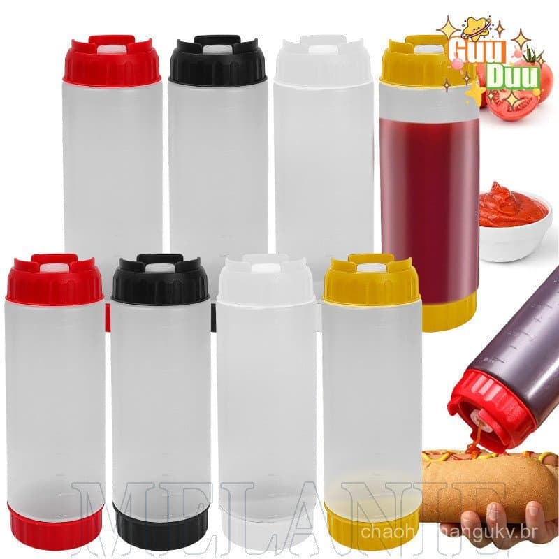 [GuuDuu] Garrafa De Subembalagem De Molho De 16 Onças-Espremedora De Cabeça Dupla-Frasco Dispensador De Mel De Ketchup-R