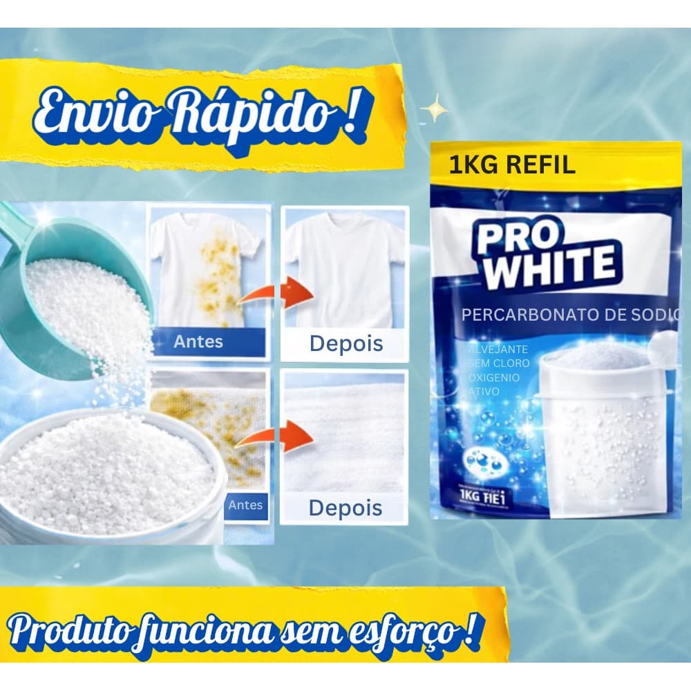 1KG Percarbonato de Sódio Pro White Tira Manchas Roupa Branca Alvejante Sem Cloro