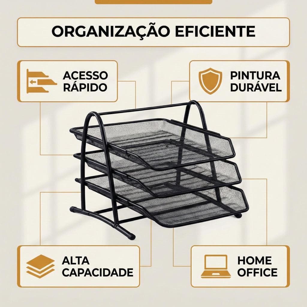 Organizador de Mesa em Metal Aramado com Bandeja Deslizante para Escritório