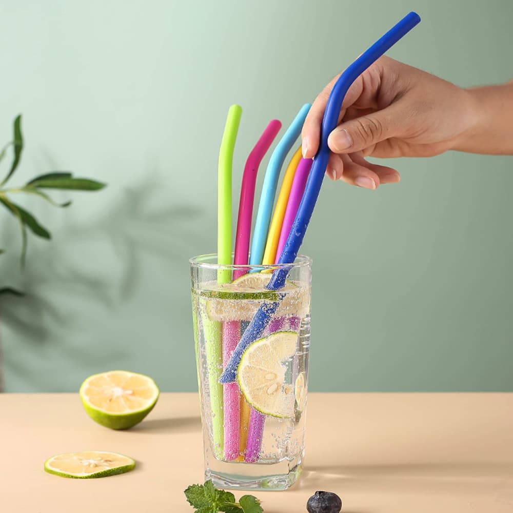Tubo de silicone para beber, canudo de silicone curvado para chá com leite, canudo macio e fino para suco, canudo de sil