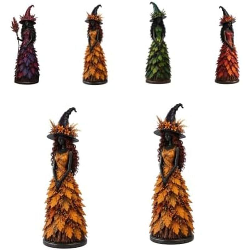 Estatueta De Bruxa De Outono Encantada , (Surro Da Floresta) Decoração Estátua De Mesa De Halloween Com Vestido De Folha