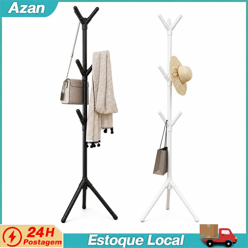 Mancebo Cabideiro de Chão com 9 Ganchos para Roupas, Casacos, Chapéus e Bolsas – Reforçado