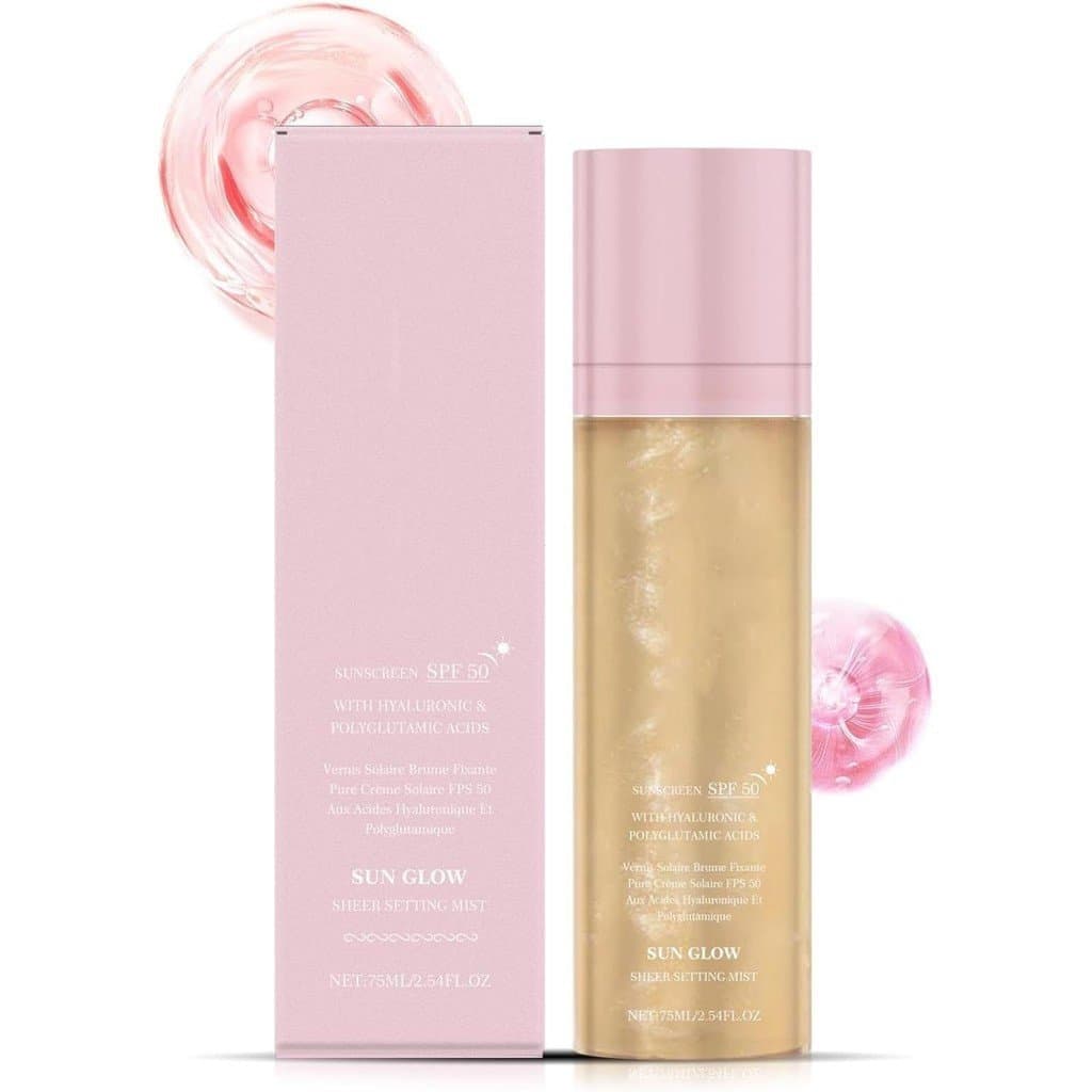 Sunglaze Sheer Setting Mist Protetor Solar SPF50, Spray Hidratante para Maquiagem com Brilho, Névoa de Óleo Corporal