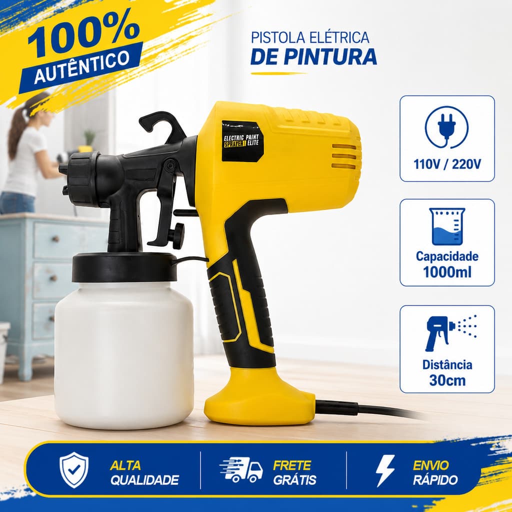 Pistola Elétrica Para Pintura 500w Pulverizador de Tinta com Bico de Metal e Compressor 110V/220V