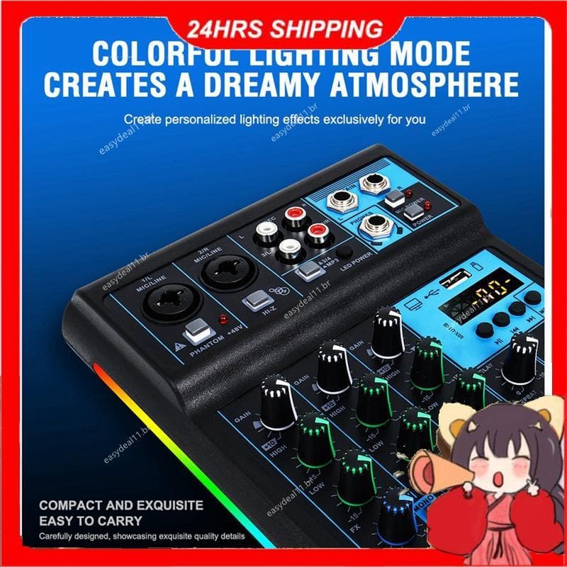 Mixer De Console De Mixagem De Placa De Som RGB De Áudio Profissional 4CH De 4 Canais Para Transmissão Ao Vivo