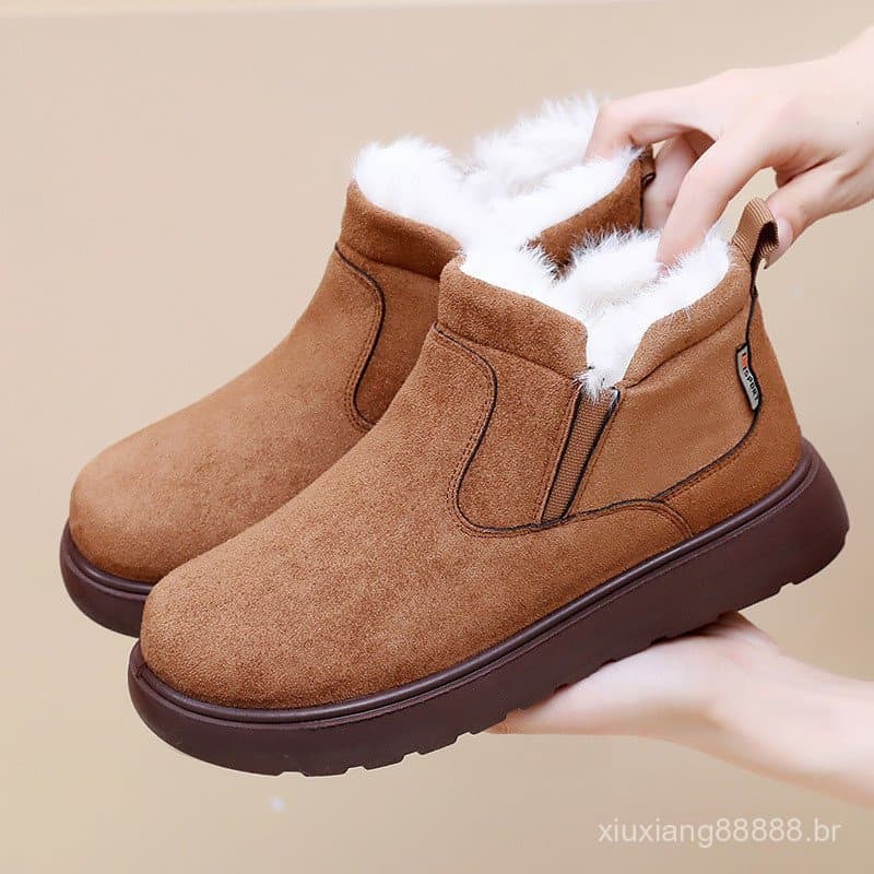 Calçados femininos, novas botas de neve de inverno, forro de lã espesso, quentes e confortáveis, calçados casuais versát