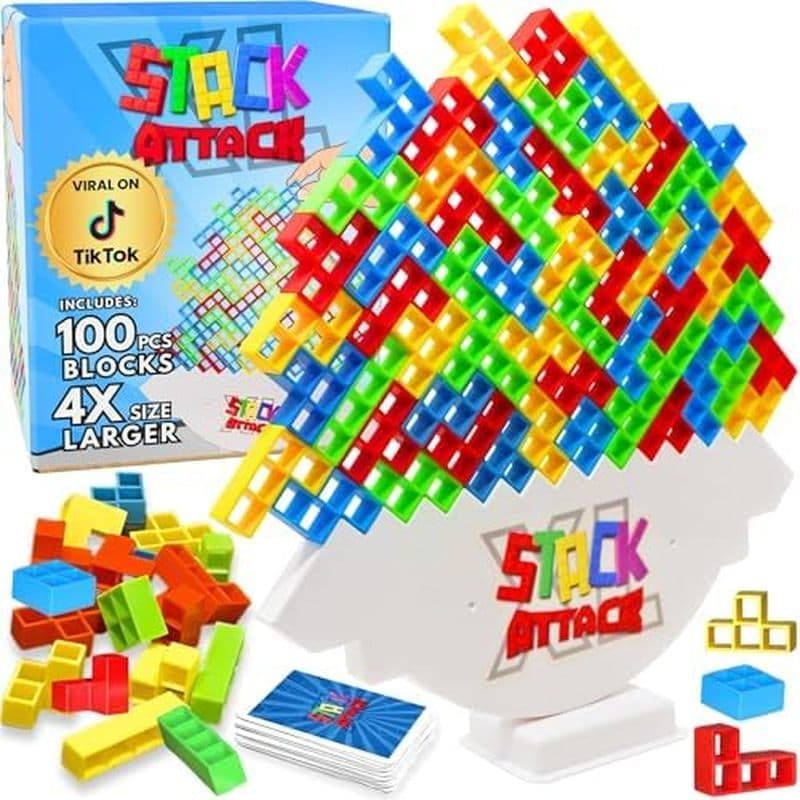 Jogo Stack Attack Tower Para Crianças E Amp ; Adultos , Conjunto De Jogos De Empilhamento De Equilíbrio Familiar | 48 Pe