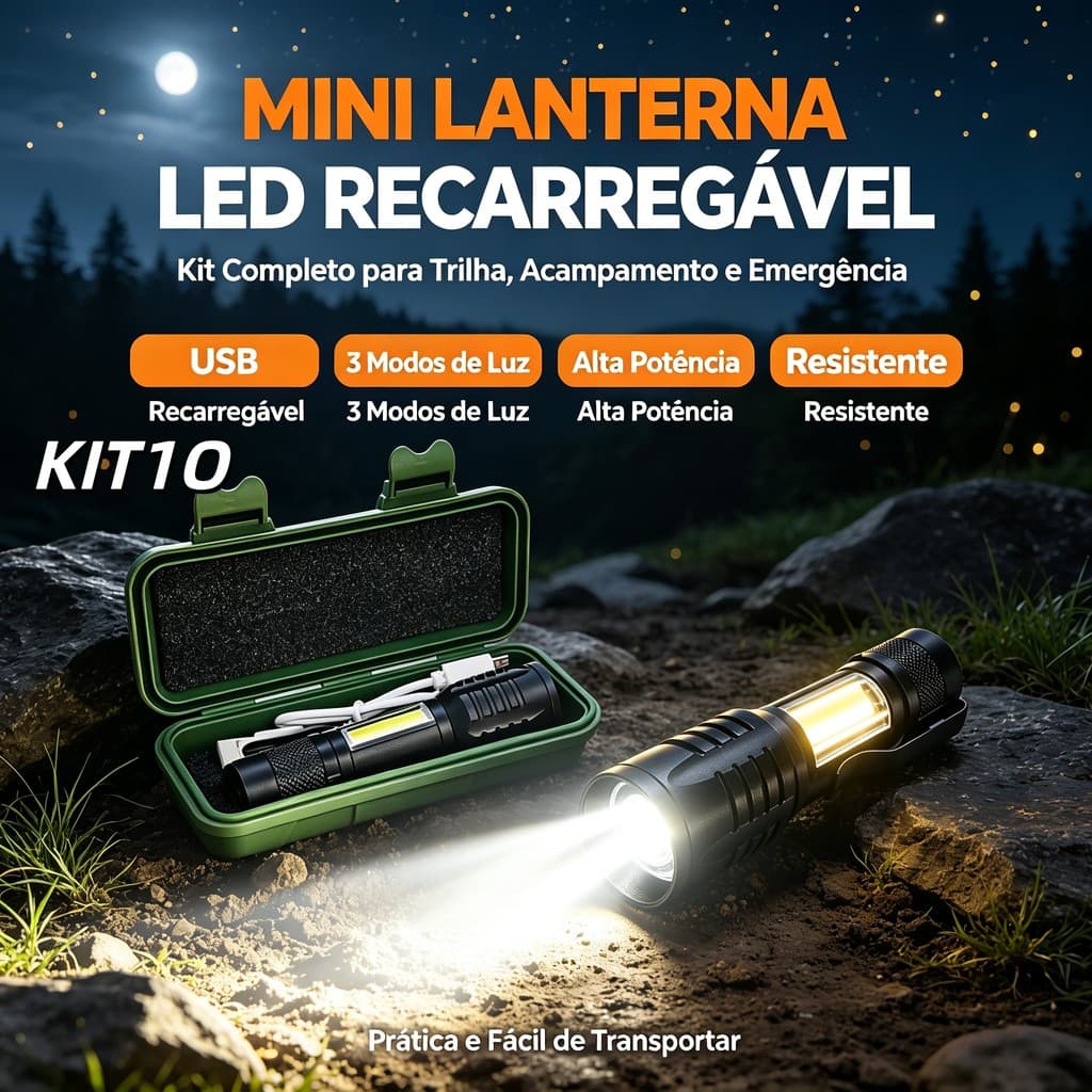 Atacado Kit 5/10 Mini Lanterna LED USB Recarregável  Zoom COB 3 Modos 150m Alumínio | Táticas Caming Emergência Presente