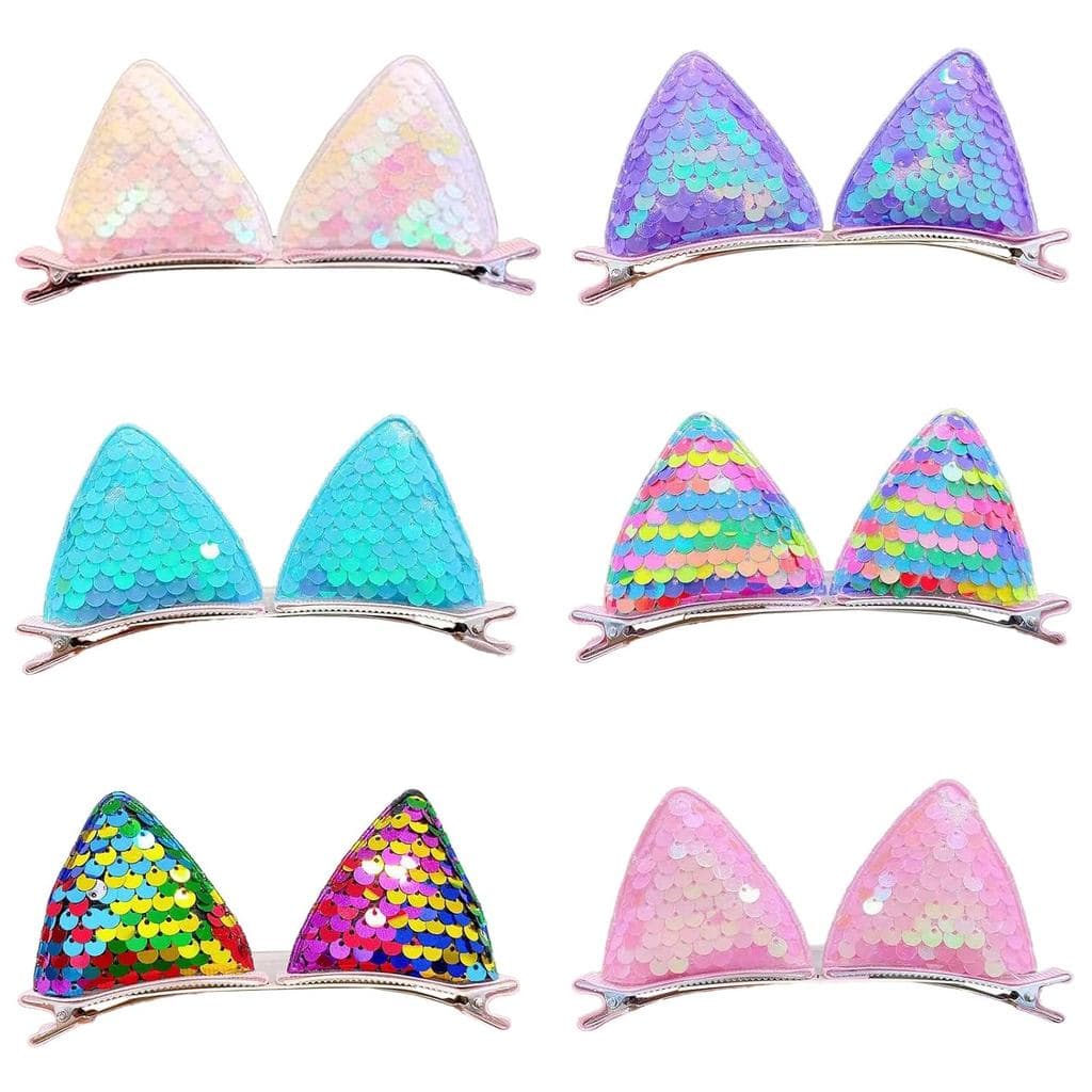 6 pares de novos grampos de cabelo com orelhas de gato e lantejoulas, acessórios de cabelo fofos, grampos de cabelo infa