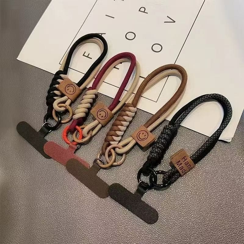 Pulseira De Cor Contrastante Estilo Britânico : Estilingue De Cordão De Telefone De Algodão Trançado , Alça Antiderrapan