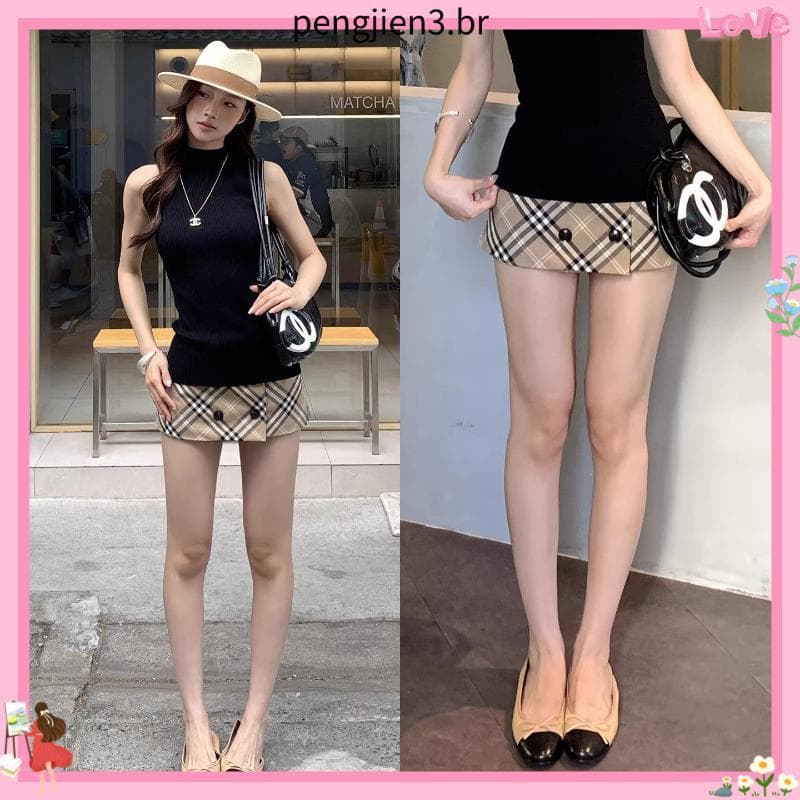 Saia xadrez a-Line feminina 2026 verão saia quadril linda gigante linda saia curta pequena saia xadrez