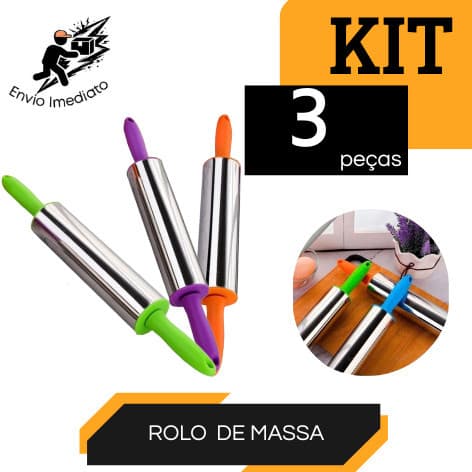 Kit 3 Rolo de Massa Pizza Macarrão e Pão Giratório Inox Profissional para Cozinha