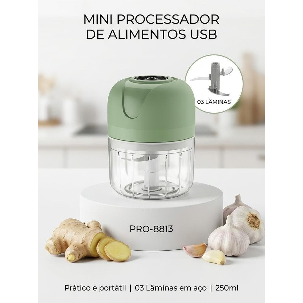 Mini Processador De Alimento E Triturador Alho Elétrico 250 ML - ONEX Prático e Portátil