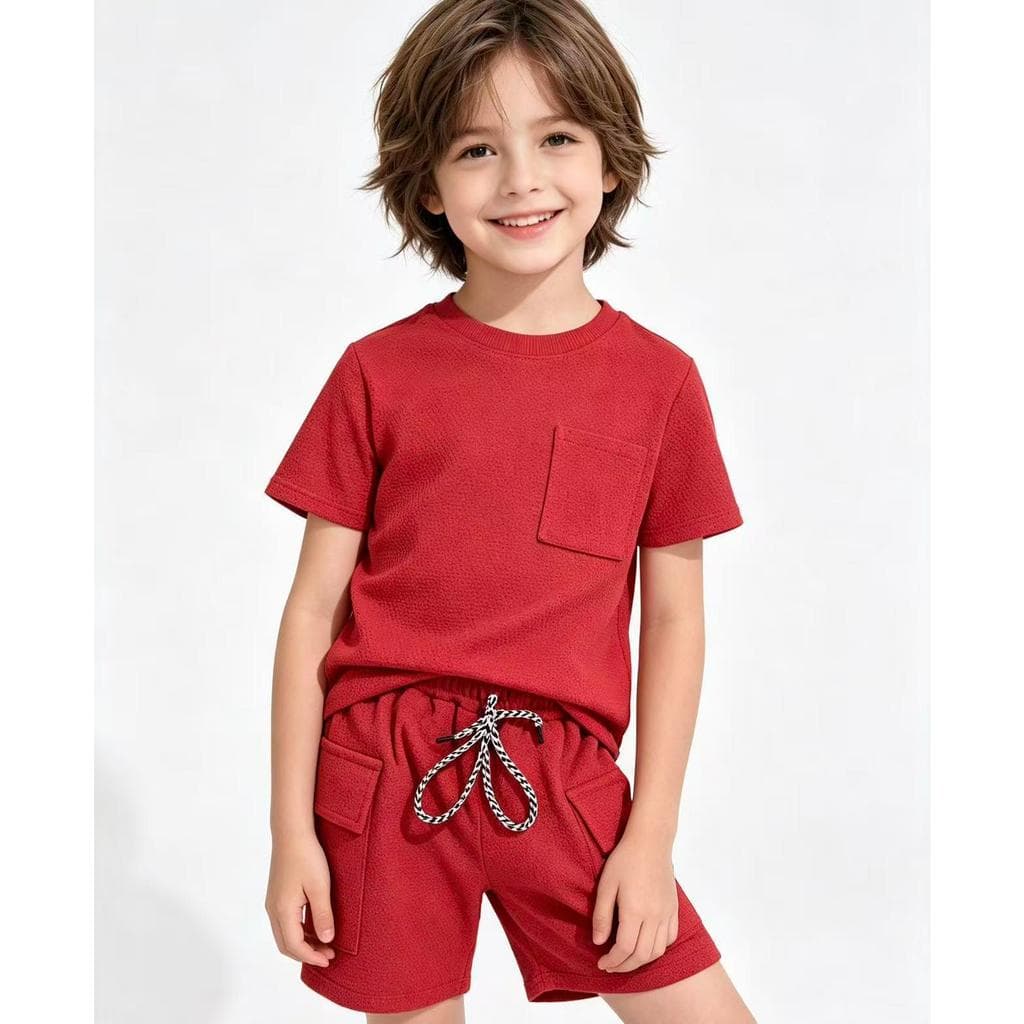 Conjunto infantil de verão liso, com camiseta de mangas curtas e shorts
