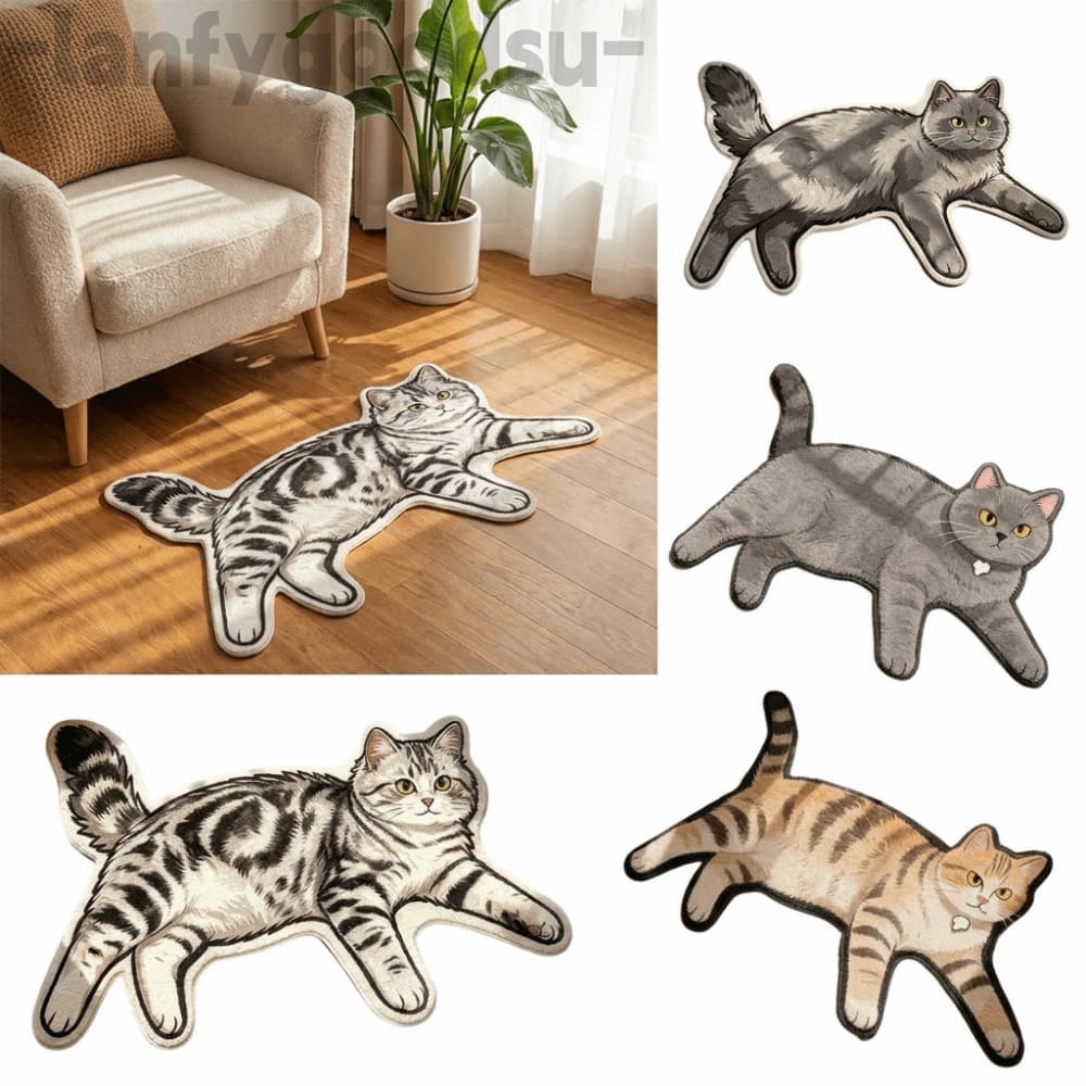 LANFYGOODS Tapete De Chão Para Gato , Absorvente , Não É Fácil De Derramar , Em Formato De Banho Antiderrapante De Desen