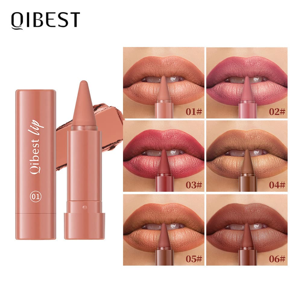 Batom Matte Rotativo QIBEST de Longa Duração e Fácil Aplicação, Natural e à Prova d'Água, Lápis Delineador de Lábios