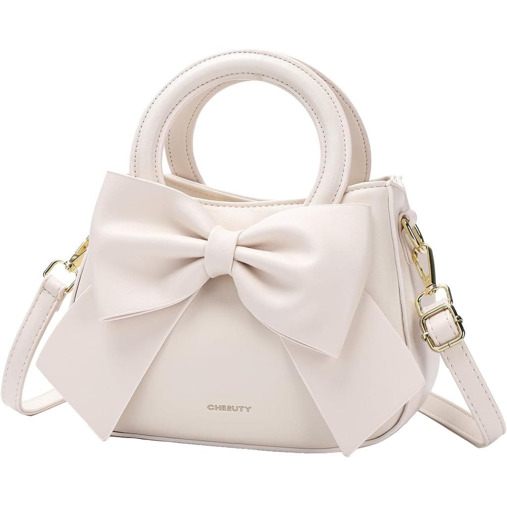Bolsas Pequenas para Mulheres, Bolsa Transversal de Couro Vegano com Alça Superior e Laço Fofo GC3Y