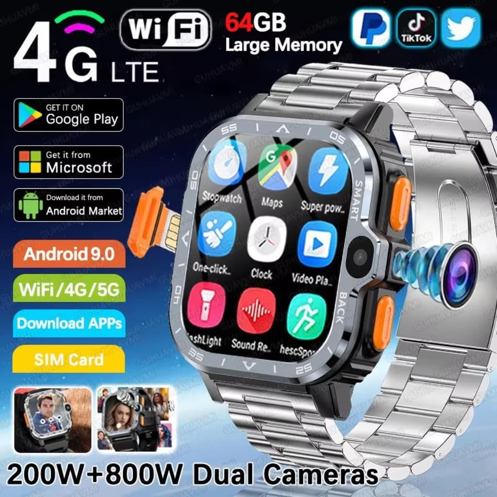 Novo GPS 4G 5G Smartwatch Relógio Inteligente Câmera Dupla 64GB Memória WiFi À Prova Dwaterproof Água Telefone Cartão SI