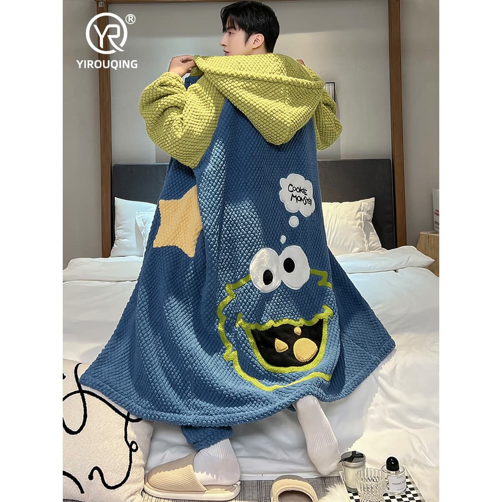 Pijamas masculinos outono inverno Coral velo velo engrossado camisola masculina juventude dos desenhos animados flanela