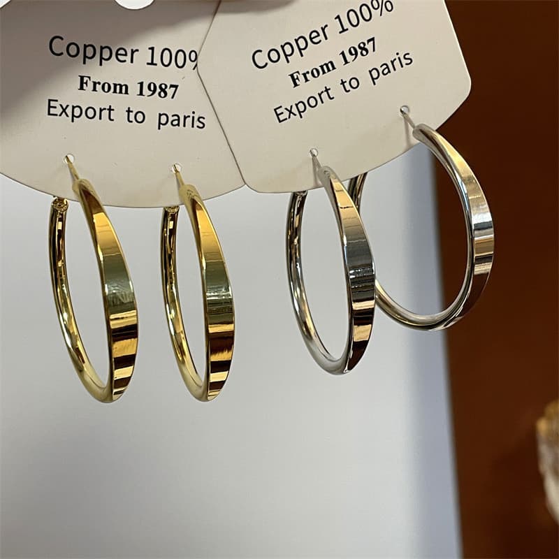 Brincos de argola grandes europeus e americanos, brincos simples de luxo discreto.