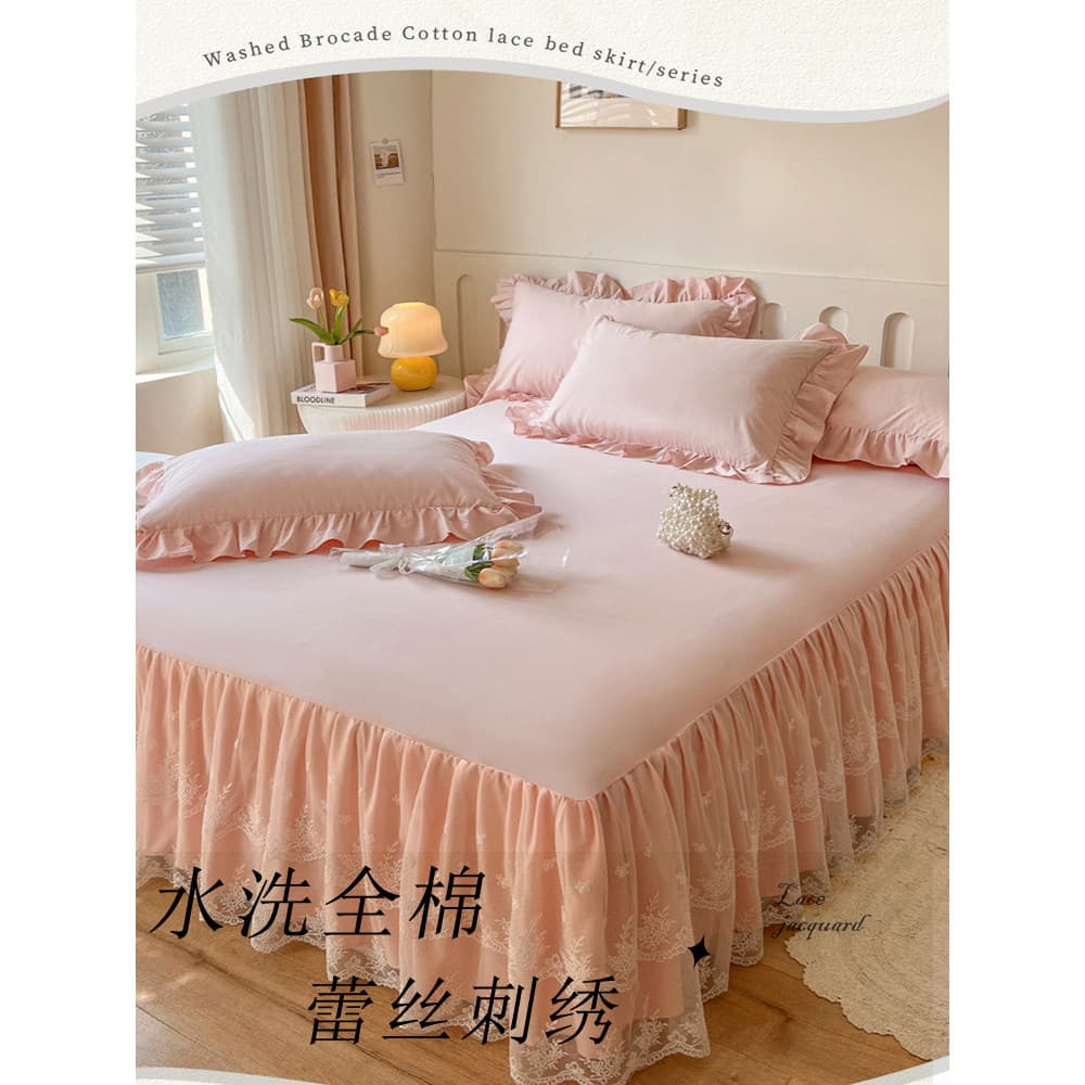 Saia de cama de renda de algodão puro estilo princesa francesa, peça única, avental de cama de algodão, capa de cama, le