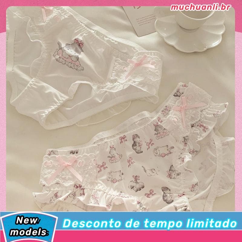 Bonito dos desenhos animados pequena calcinha impressa feminina estilo doce Bowknot 2025 novo estilo senhoras Briefs doc
