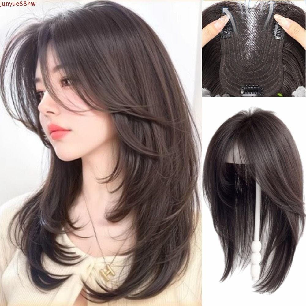 Extensões de cabelo sintético de alta qualidade, extensões de cabelo humano longas, lisas e em camadas, volumosas.