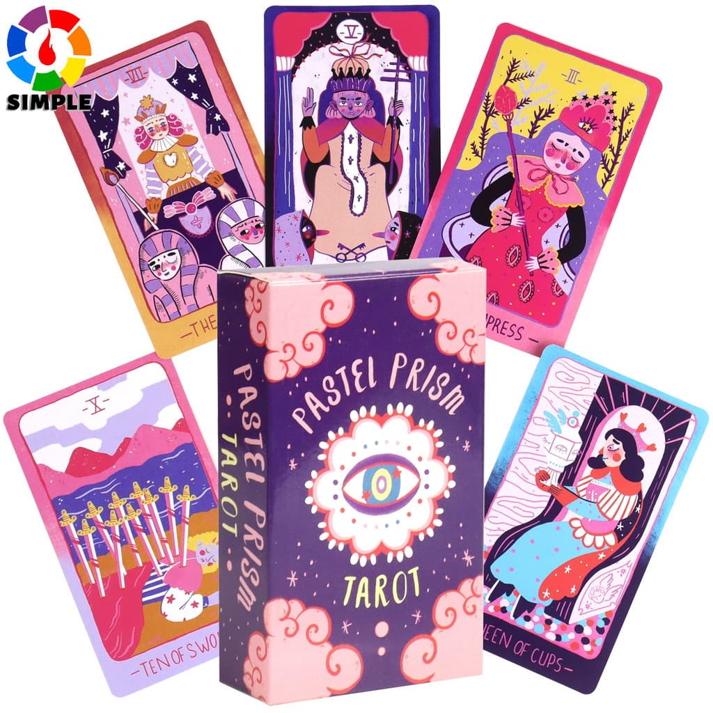 Cartas de Tarô Pastel Prism 78 Peças Imbuídas com os Tons Suaves de uma Paleta de Cores Rosa e Azul Celeste Cartas de Jo