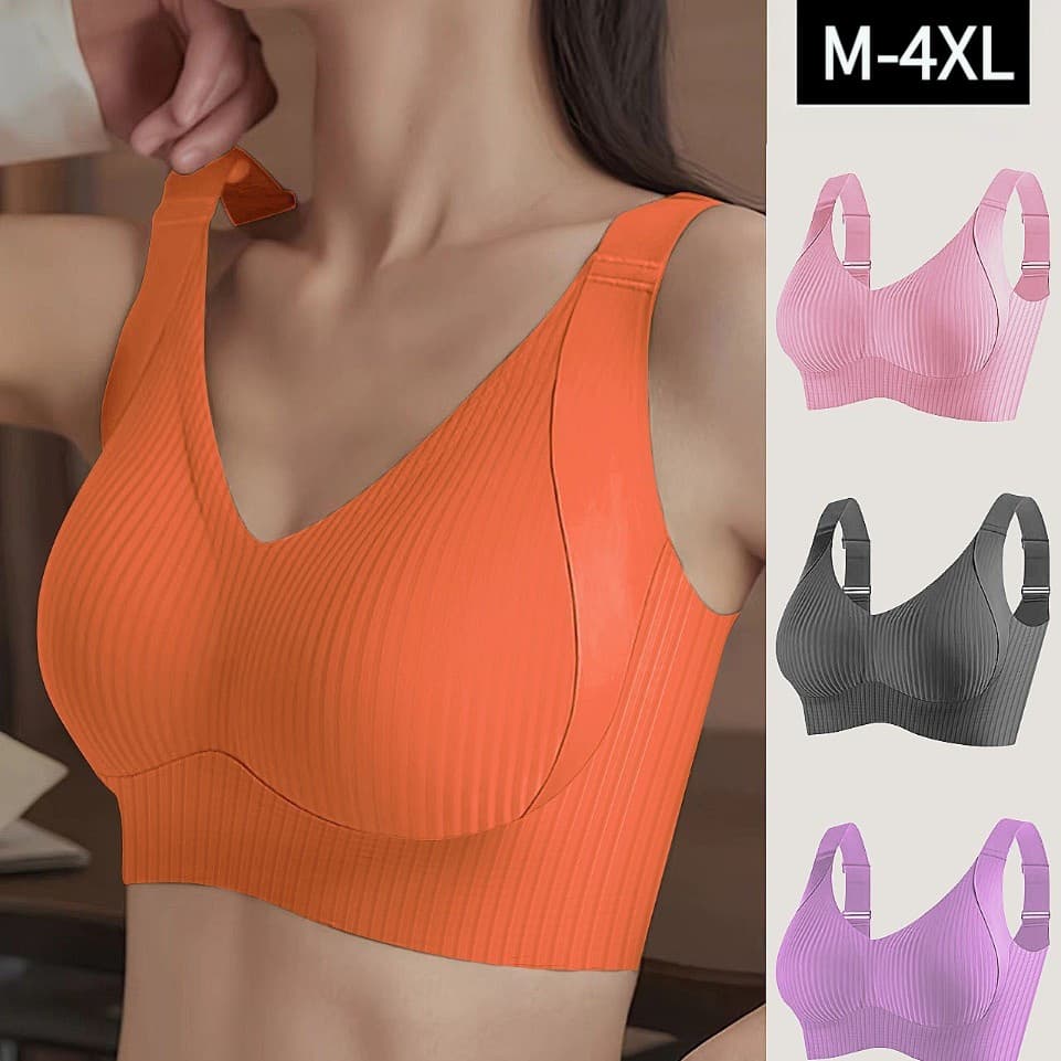 Roupa interior feminina tamanho grande sutiã sem costura sem anel de aço suporte macio ajustável alargamento alças elást
