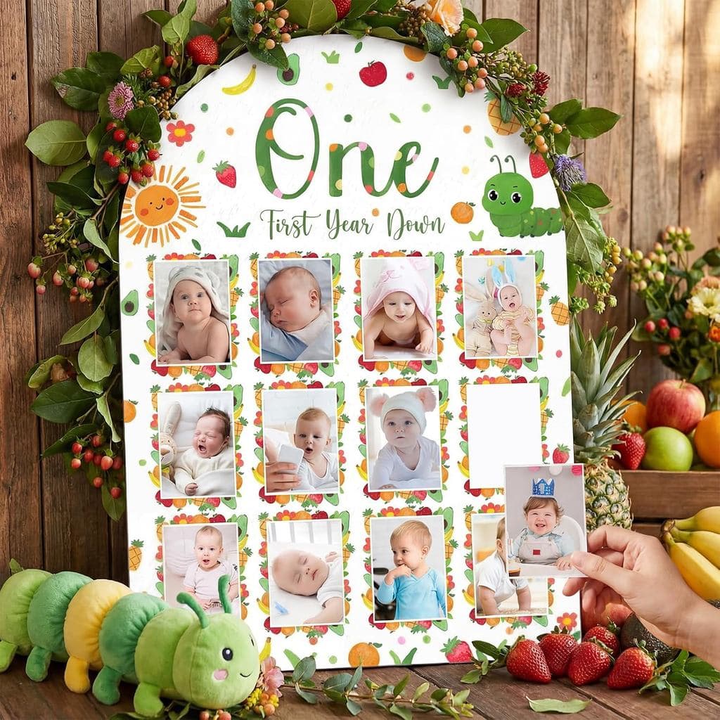 Mifoci Painel de Fotos de Madeira para Festa de Aniversário de Primeiro Aninho com Tema Lagarta, Decorações de Aniversár
