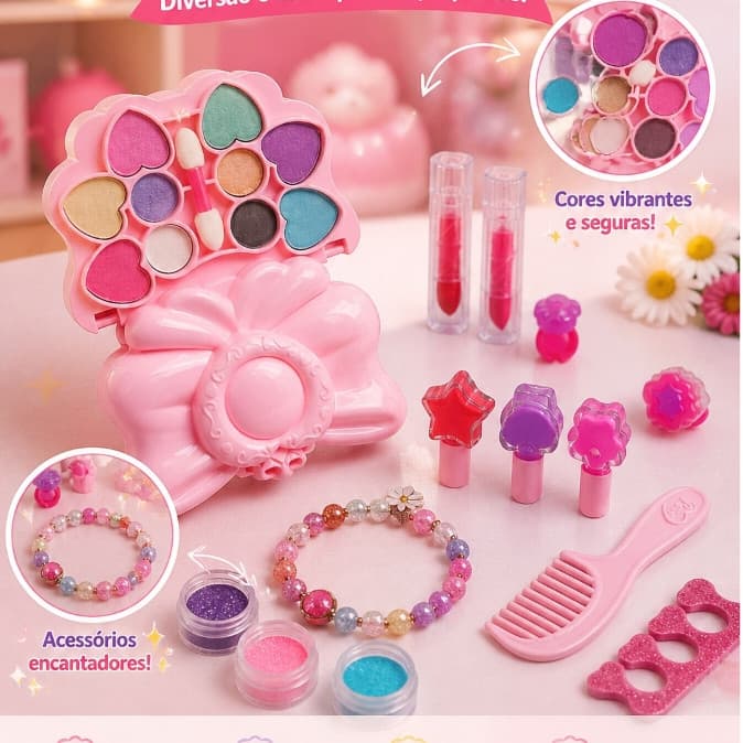 Kit Maquiagem Infantil Fundo Mar Cores Vibrantes Seguro Lavavel Divertido