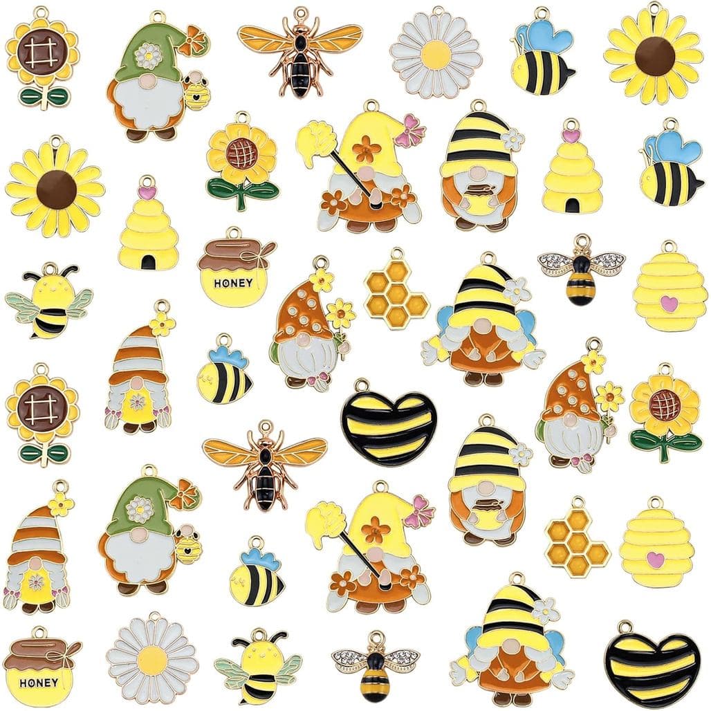 Conjunto de 40 Peças de Pingentes de Abelha em Esmalte Estilo Cartoon, 20 Estilos Variados de Pingentes de Abelha, Colme