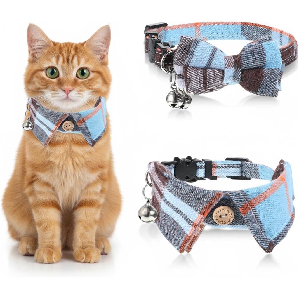 2 Coleiras para Gato com Fecho de Segurança, Laço e Sino Removível |   Coleira para Gato Masculino, Coleiras Antiescape